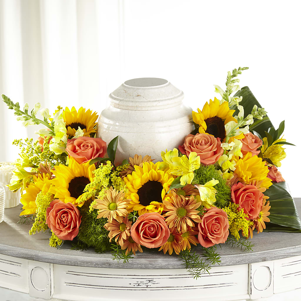Faithful Sunflower Cremation Adornment – United Floral Svc Inc, Philadelphia PA