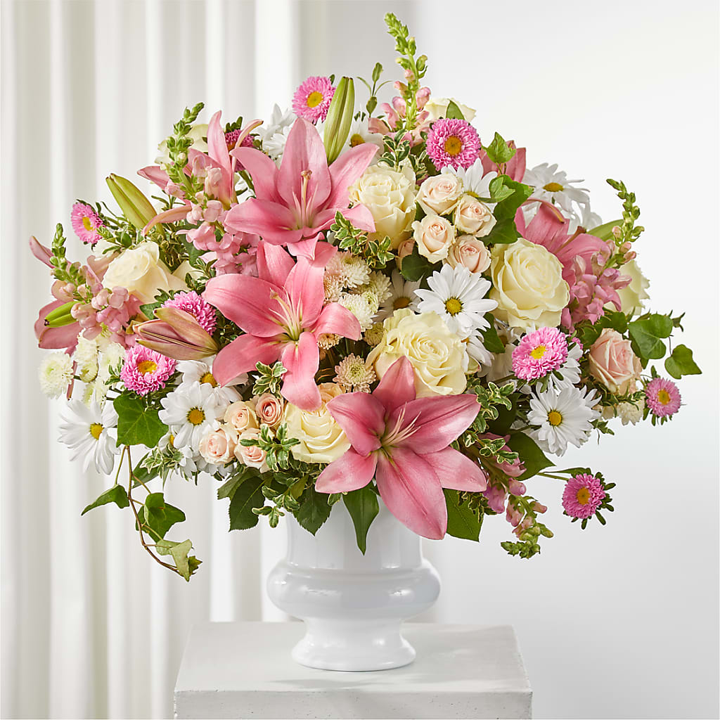 Empathetic Blooms Urn Arrangement – United Floral Svc Inc, Philadelphia PA