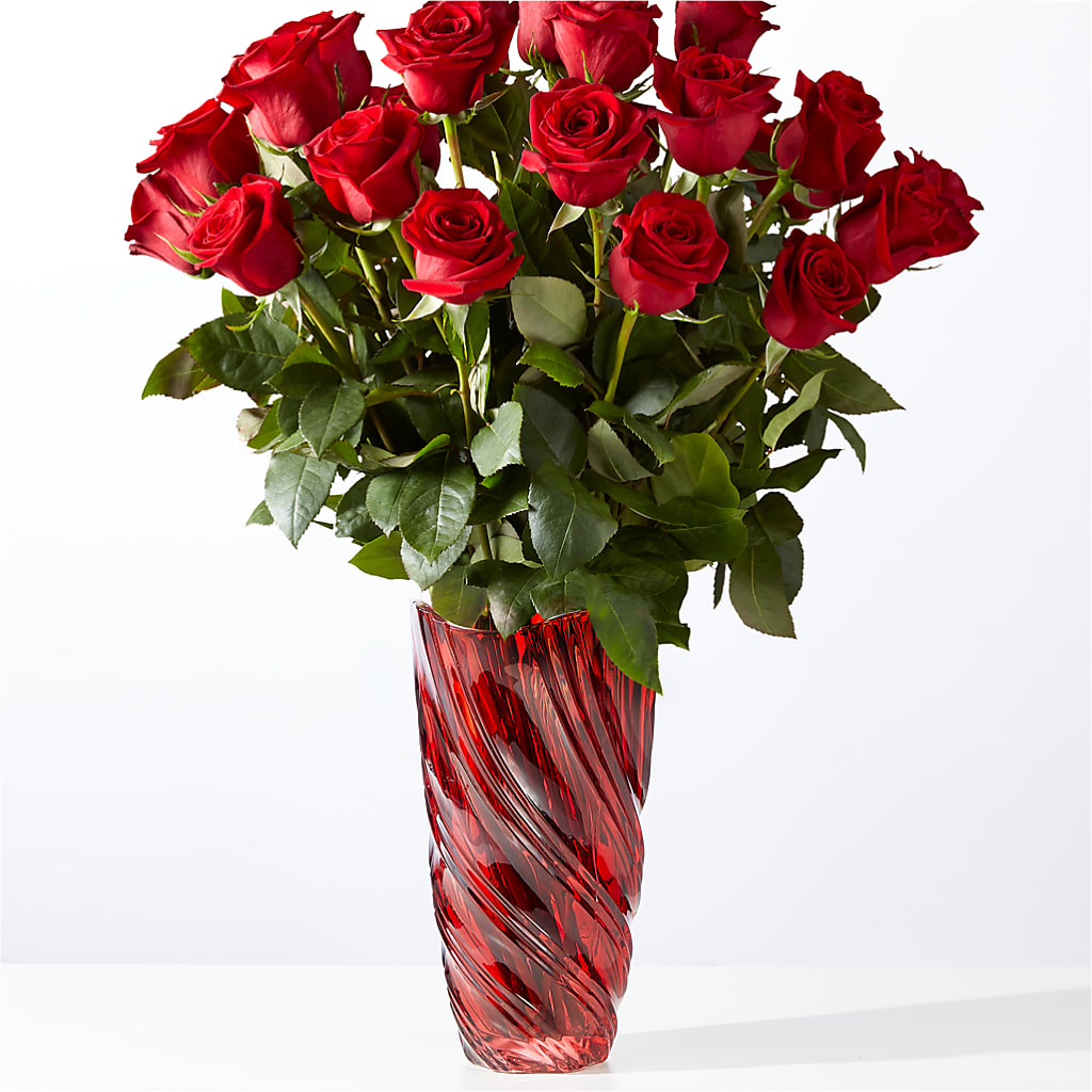 Classic Love Red Rose Bouquet with Luxe Swirl Vase – United Floral Svc Inc, Philadelphia PA