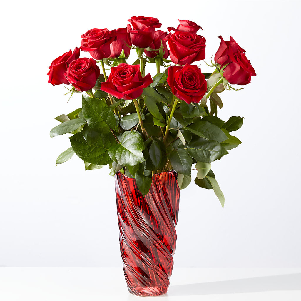 Classic Love Red Rose Bouquet with Luxe Swirl Vase – United Floral Svc Inc, Philadelphia PA