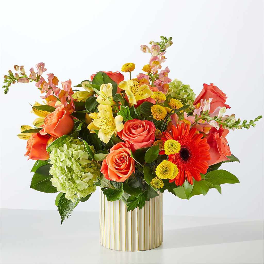 Autumn Sunshine Bouquet with Ivory Vase – United Floral Svc Inc, Philadelphia PA