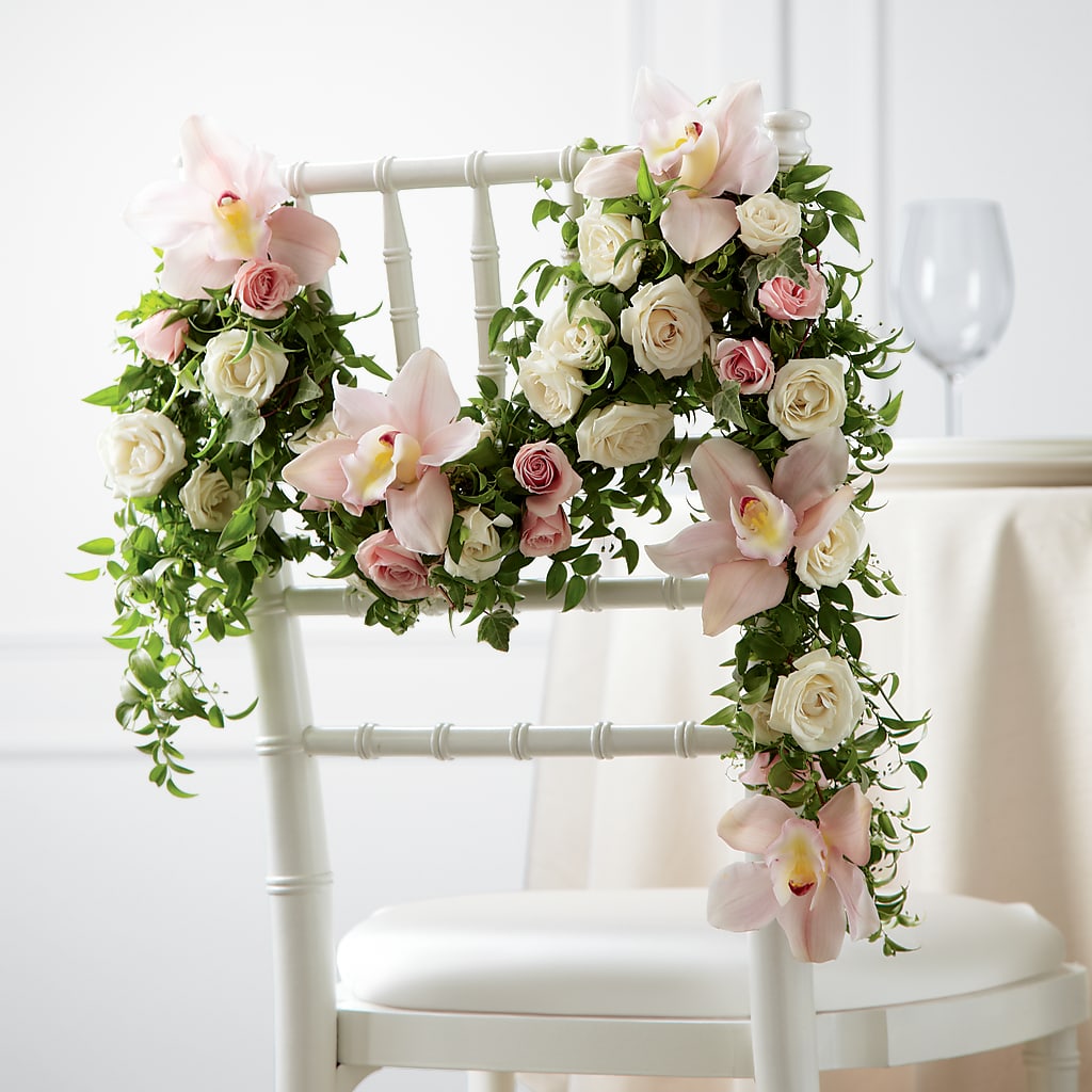Orchid Rose Chair Décor – United Floral Svc Inc, Philadelphia PA