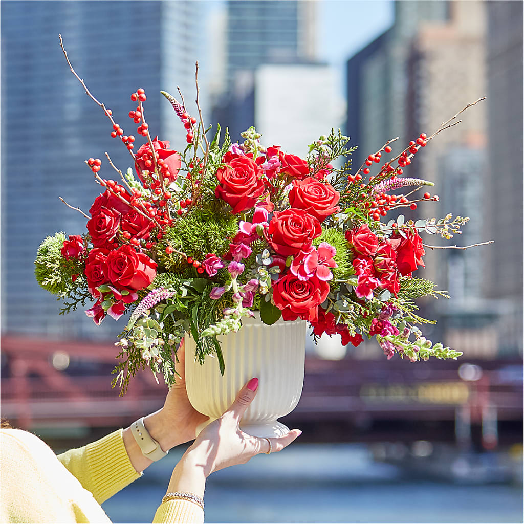 Big Red Bow Bouquet –  United Floral Svc Inc, Philadelphia PA
