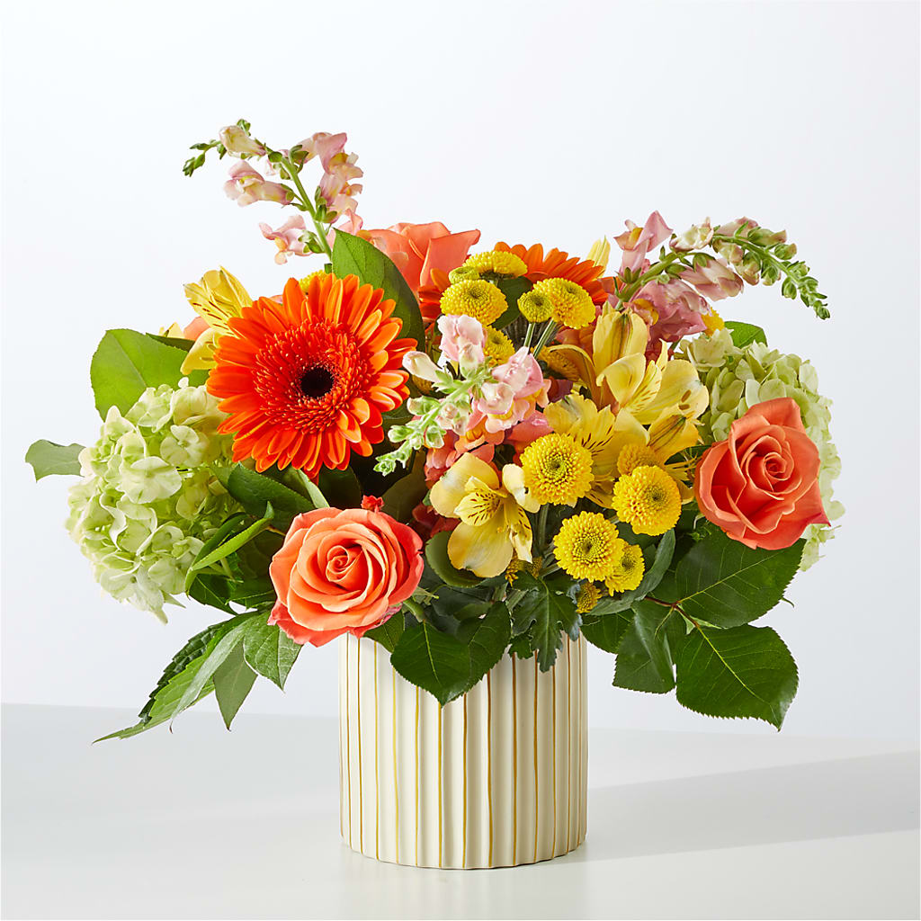 Autumn Sunshine Bouquet with Ivory Vase –  United Floral Svc Inc, Philadelphia PA